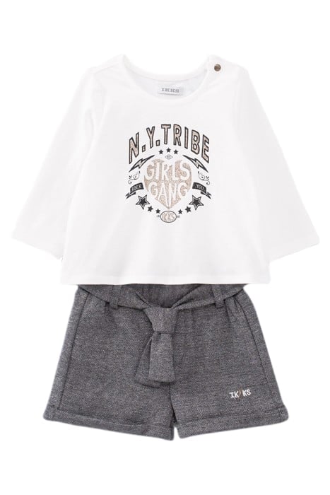 BABY GIRLS’ ECRU T-SHIRT AND GREY SHORTS OUTFIT 2