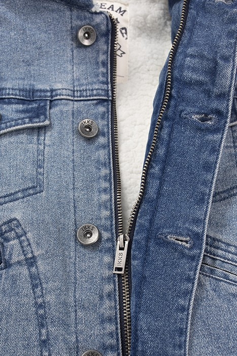 BOYS’ BLUE DENIM SHERPA-LINED JACKET, HOODED FACING 7