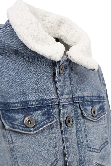 BOYS’ BLUE DENIM SHERPA-LINED JACKET, HOODED FACING 5