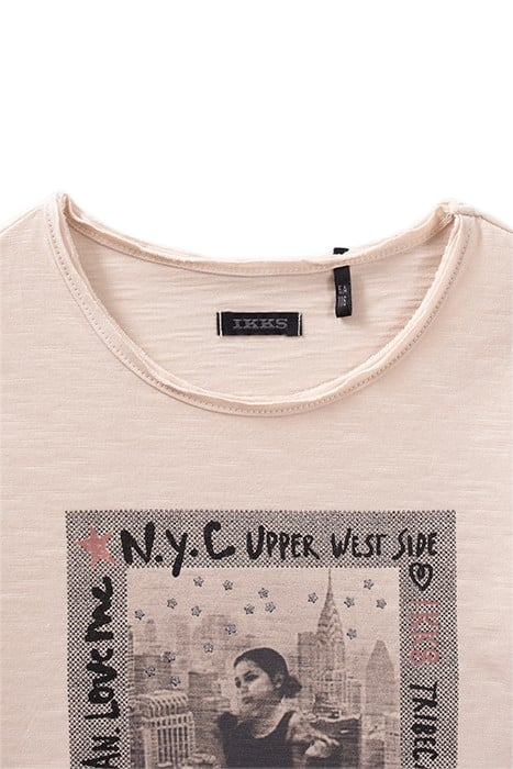 GIRLS’ BEIGE ORGANIC COTTON T-SHIRT WITH DANCER IMAGE 3