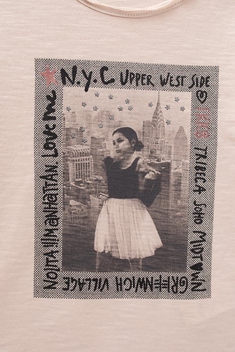 GIRLS’ BEIGE ORGANIC COTTON T-SHIRT WITH DANCER IMAGE 4