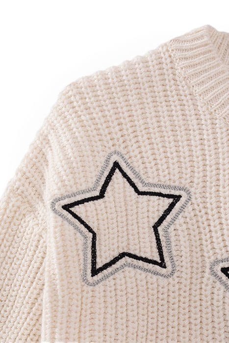 GIRLS’ OFF-WHITE KNIT SWEATER WITH STAR EMBROIDERY 3