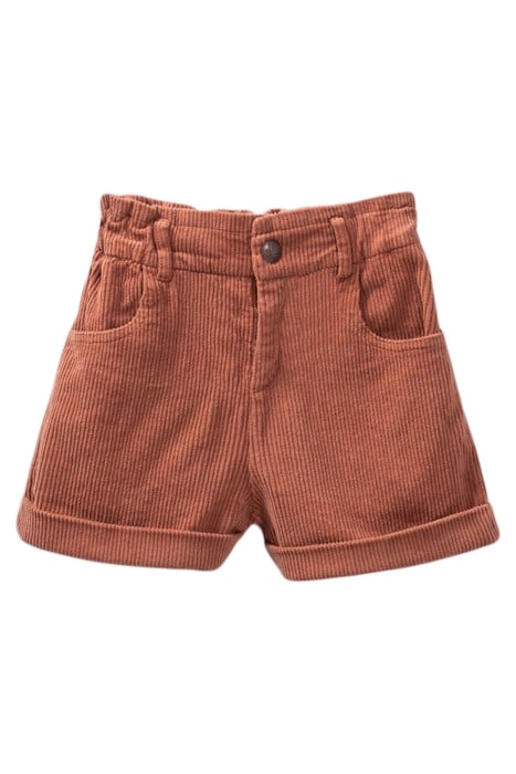 GIRLS’ COPPER PINK CORDUROY PAPER BAG SHORTS 1
