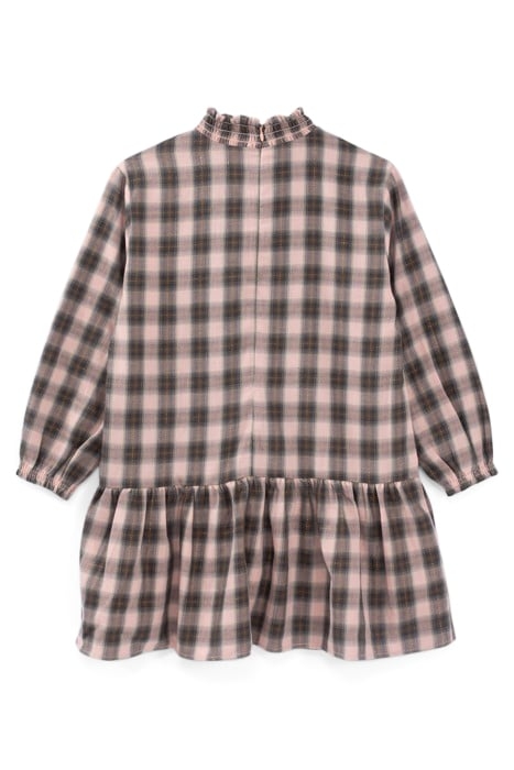 GIRLS’ PINK WITH KHAKI CHECK DRESS WITH SMOCKED COLLAR 2