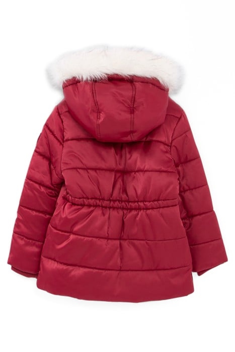 GIRLS’ BURGUNDY FUR-LINED QUILTED HOODED PADDED JACKET 2