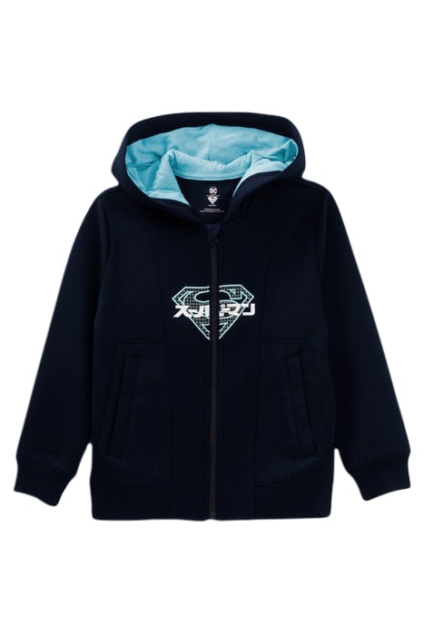 BOYS’ NAVY ZIPPED CARDIGAN WITH SUPERMAN LOGO 1
