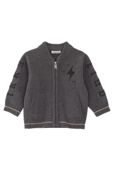 BABY BOYS’ GREY KNIT CARDIGAN WITH EMBROIDERED SLEEVES 1