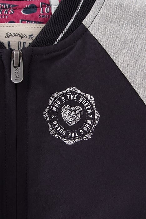 BABY GIRLS’ NAVY BASEBALL JACKET WITH GREY LUREX SLEEVES 6