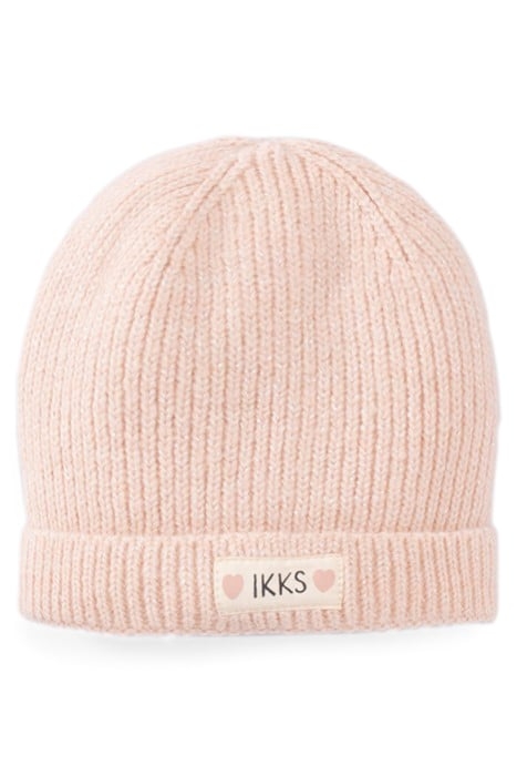 BABY GIRLS’ POWDER PINK LUREX FUR-LINED KNIT BEANIE 1