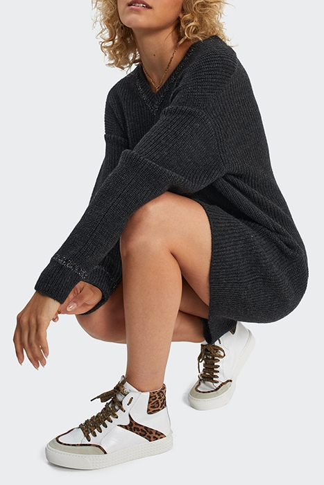 CHARCOAL LUREX KNIT V-NECKLINE DRESS 4