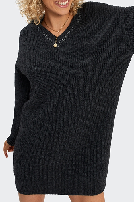 CHARCOAL LUREX KNIT V-NECKLINE DRESS 5