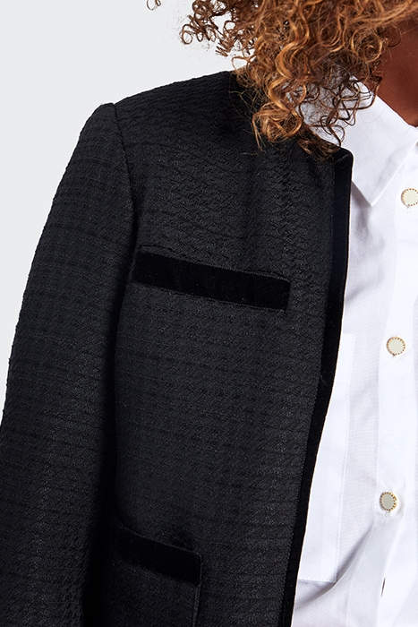 BLACK WAFFLE TWEED-LOOK SQUARE JACKET 5