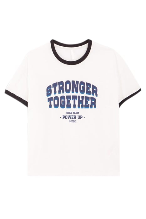 OFF-WHITE T-SHIRT WITH GLITTERY 3D SLOGAN 1