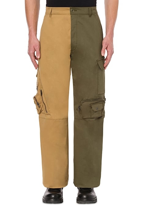 TWO-TONE CARGO TROUSERS IN MATT SATIN BEIGE 1