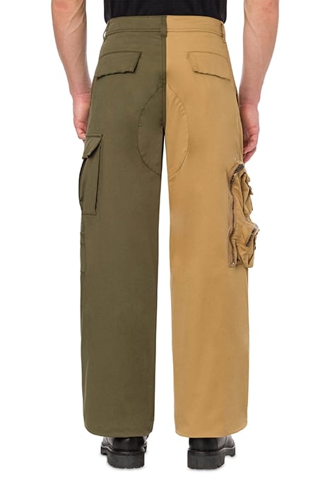 TWO-TONE CARGO TROUSERS IN MATT SATIN BEIGE 2