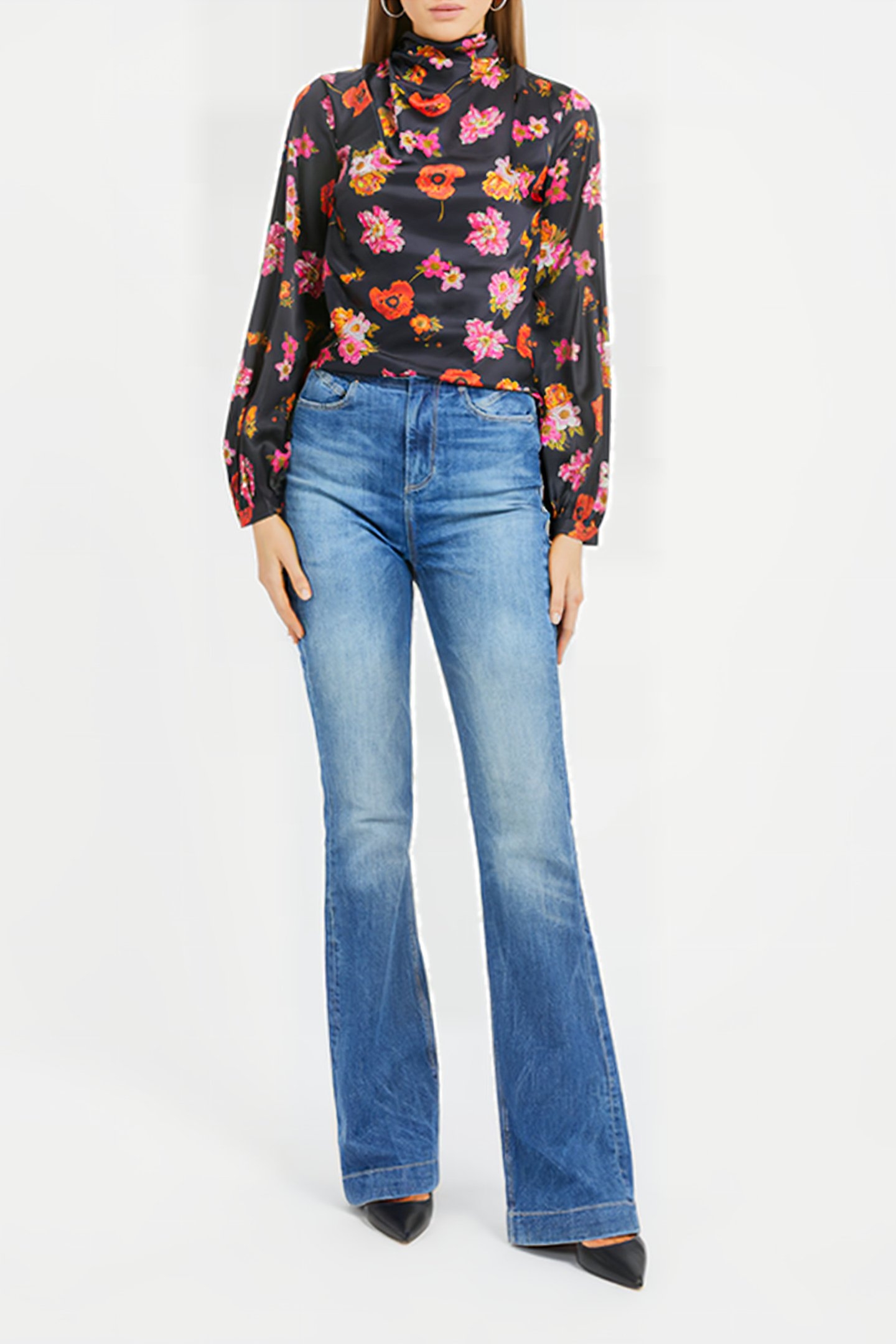 GUESS ECO LS GUDULE TOP FLORAL BLACK GROUND 3