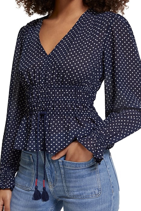 V-NECK TOP WITH ELASTIC WAIST POLKA NAVY BLUE 6