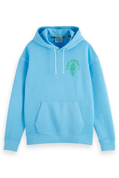 GARMENT-DYED ARTWORK HOODIE BLUE LAGOON 1