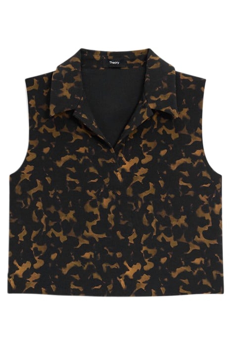 CROPPED SLEEVELESS POLO IN TORTOISESHELL PRINTED CREPE DARK  2