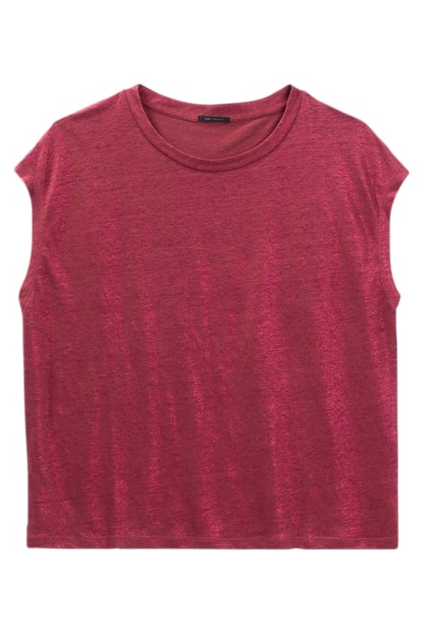 BURGUNDY IRIDESCENT EMBROIDERED LINEN KNIT T-SHIRT CAMELIA 4