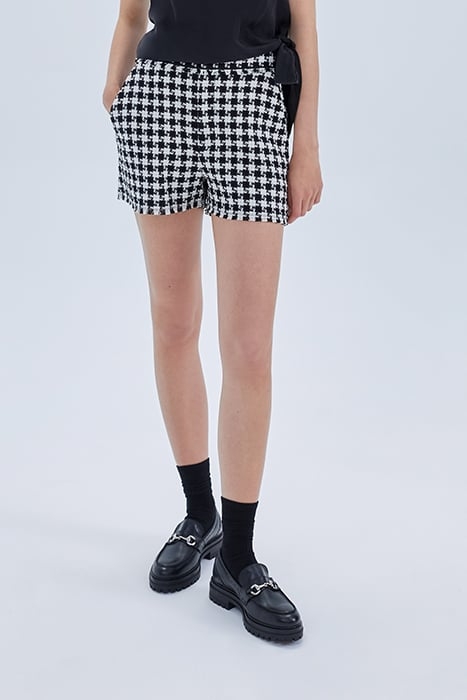 BLACK HOUNDSTOOTH MOTIF TWEED-LOOK SHORTS BLACK 1