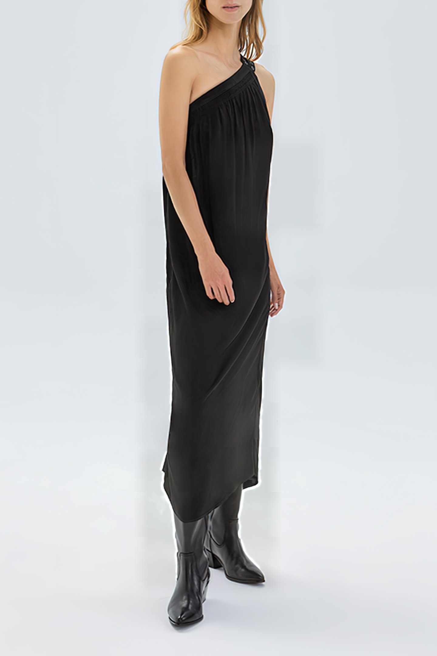 PURE EDITION- BLACK LONG ASYMMETRIC DRESS BLACK 1
