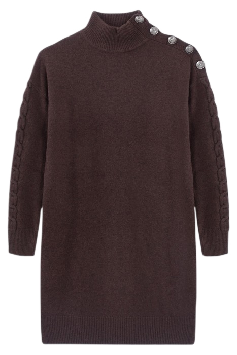 CHOCOLATE KNIT DRESS, ENGRAVED BUTTONS ON SHOULDER CHOCOLATE 4