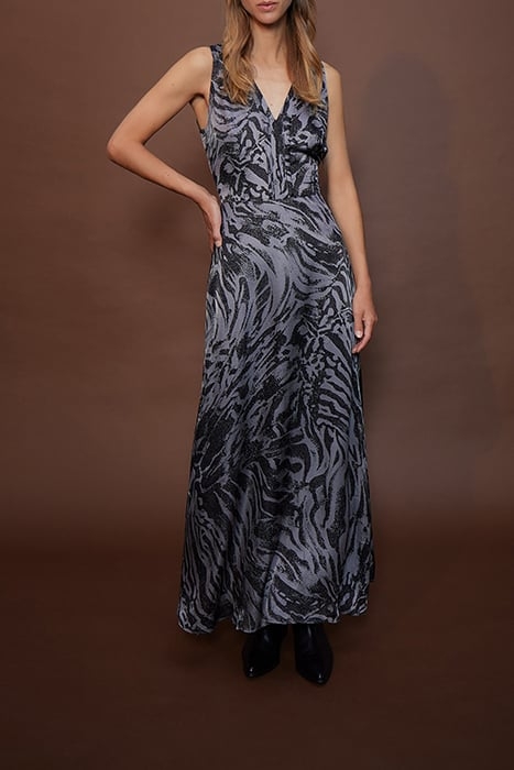PURE EDITION- GREY LONG ZEBRA PRINT DRESS GREY 8