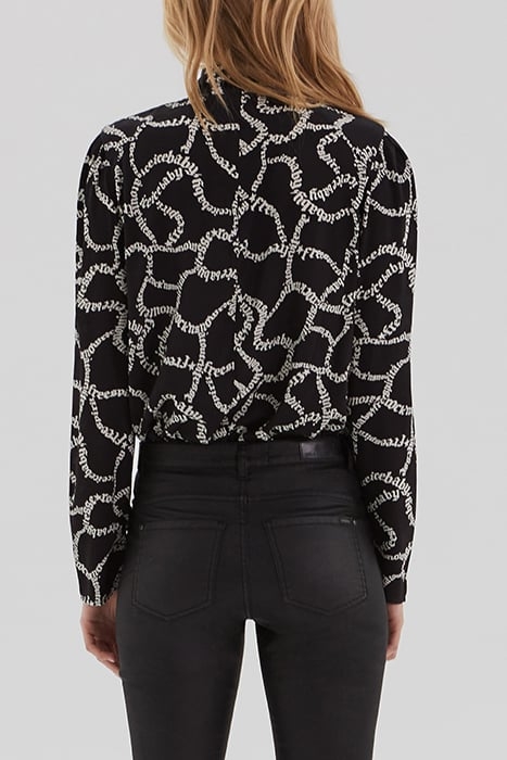 BLACK BLOUSE WITH ECRU SLALOM PRINT BLACK 2