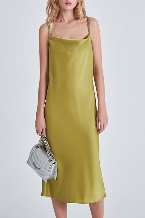 GREEN SATIN STRAPPY LONG DRESS ABSINTH 1