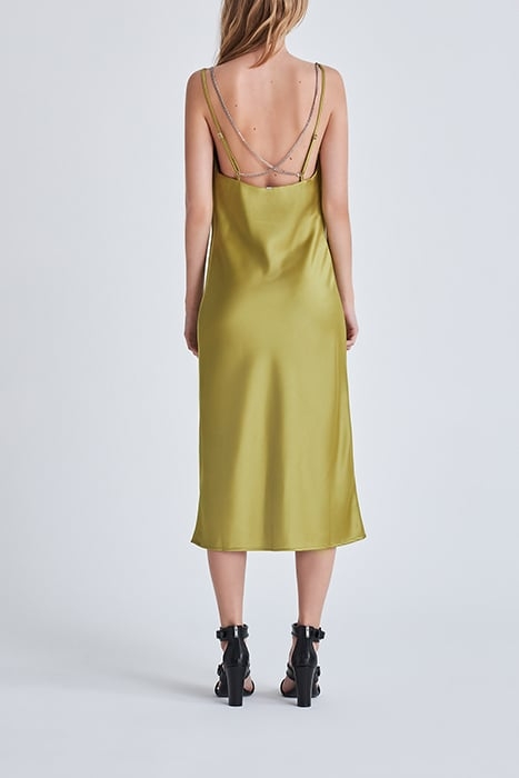 GREEN SATIN STRAPPY LONG DRESS ABSINTH 2