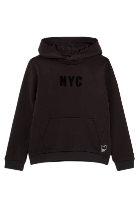 BOYS’ BLACK HOODIE WITH TEXTURE AND MARKING ON NECK BLACK 1