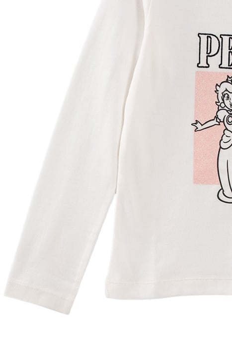 GIRLS’ WHITE PRINCESS PEACH T-SHIRT, GLITTERY PEACH IMAGE WH 3