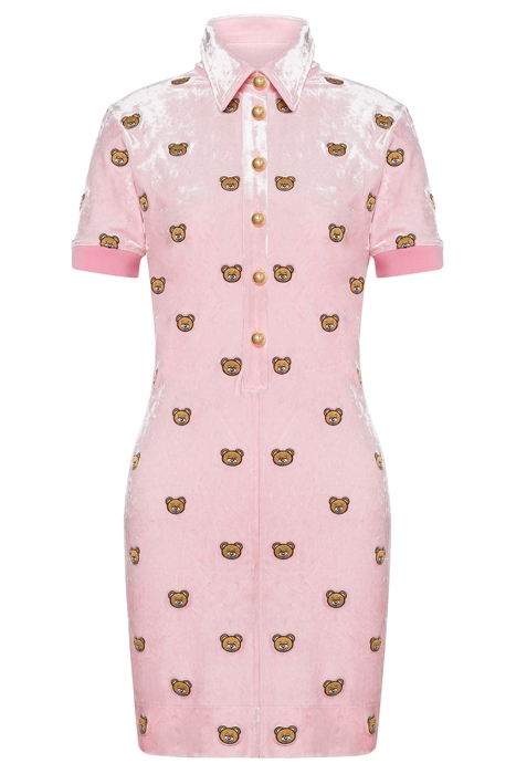 TEDDY EMBROIDERY STRETCH VELOR DRESS PINK 3