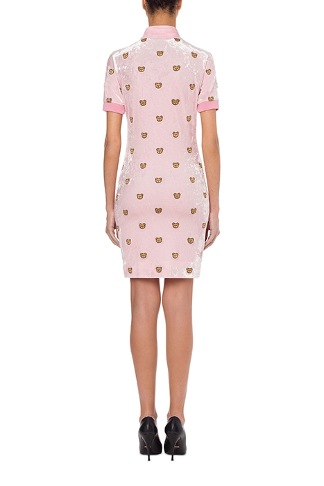TEDDY EMBROIDERY STRETCH VELOR DRESS PINK 2