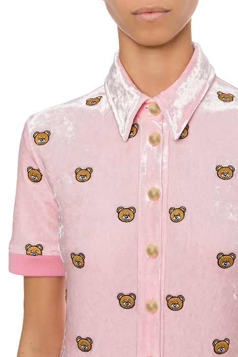 TEDDY EMBROIDERY STRETCH VELOR DRESS PINK 4