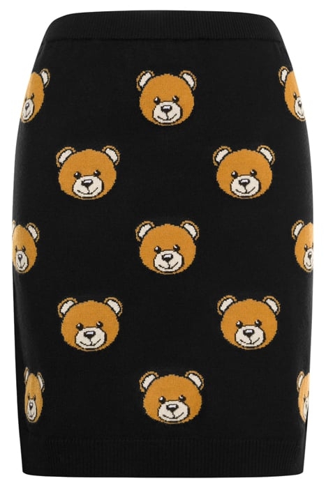 ALLOVER TEDDY BEAR WOOL SKIRT BLACK 3