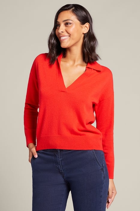 SWEATER WITH COLLAR IN PURE CARDED WOOL RED 1