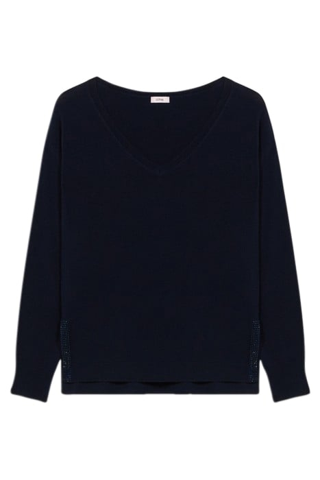 CASHMERE BLEND V-NECK SWEATER WITH RHINESTONES BLUE 3
