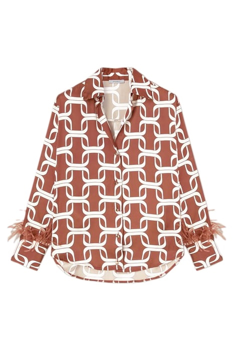 CHAIN PATTERNED SATIN SHIRT WITH FEATHERS NATURAL 4