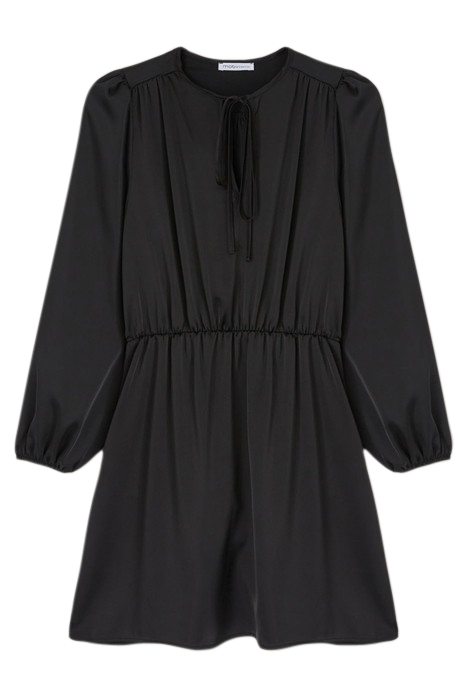 SHORT SATIN DRESS WITH GATHERS BLACK 3