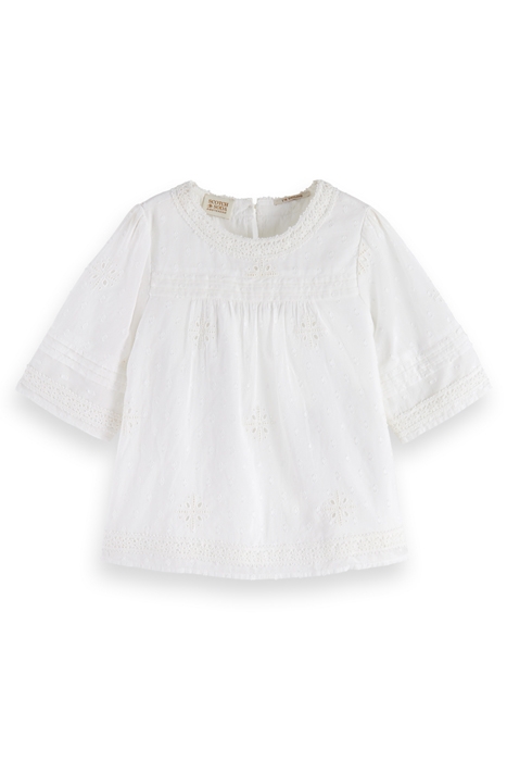 BRODERIE ANGAISE & CLIP JACQUARD TOP OFF WHITE 1