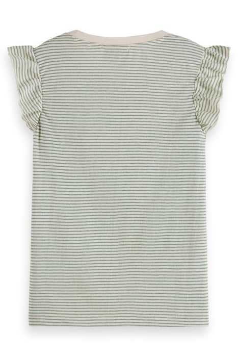 RUFFLE DETAIL LUREX STRIPE RELAXED-FIT T-SHIRT OCEAN STRIPE 2