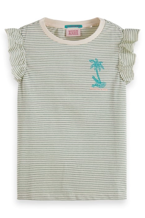 RUFFLE DETAIL LUREX STRIPE RELAXED-FIT T-SHIRT OCEAN STRIPE 1