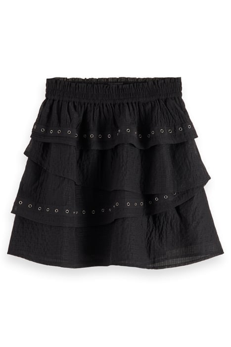 LAYERED HIGH-RISE MINI SKIRT WITH EYELET DETAIL EVENING BLAC 1