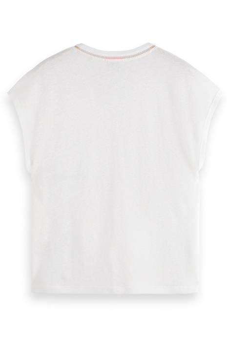V-NECK LADDER DETAIL LOOSE FIT T-SHIRT WHITE 2