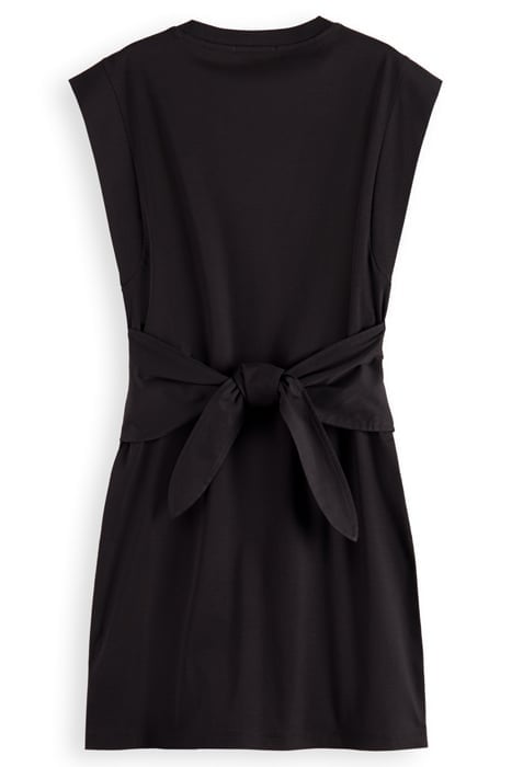 TIE WAIST MINI JERSEY DRESS EVENING BLACK 2