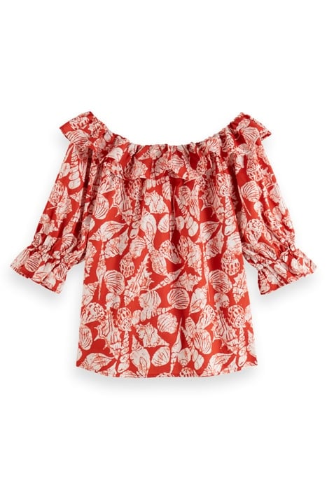 OFF SHOULDER TOP WITH RUFFLES SHELL BATIK TERRACOTTA 2