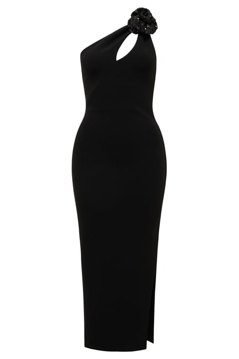 PETAL ONE SHOULDER ROSETTE MIDI BLACK 3