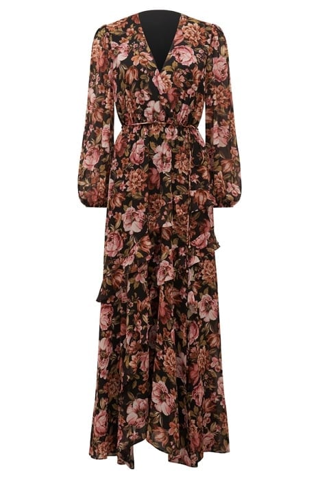 MARIA RUFFLE MIDI DRESS BLACK DELPHI FLORAL 3